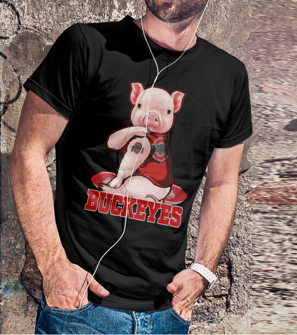 Pig Wearing Ohio State Buckeyes Gear With Footballs T-Shirt