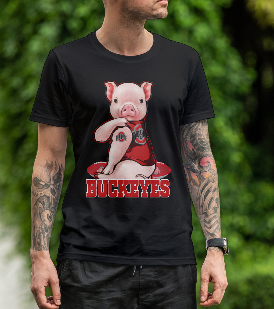 Pig Wearing Ohio State Buckeyes Gear With Footballs T-Shirt