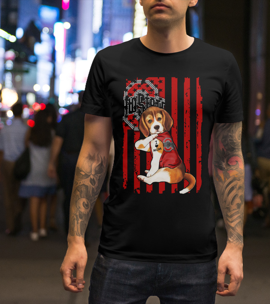 Ohio State Buckeyes Beagle With I Love Mom Tattoo T-Shirt