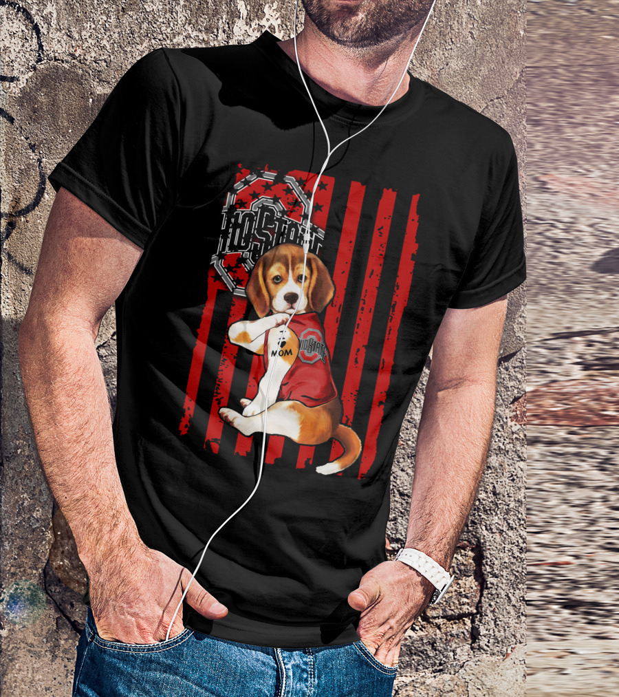 Ohio State Buckeyes Beagle With I Love Mom Tattoo T-Shirt