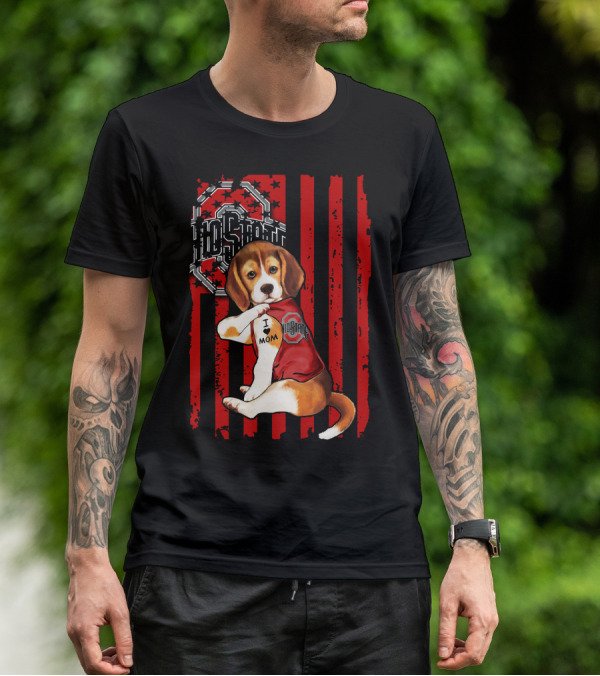 Ohio State Buckeyes Beagle With I Love Mom Tattoo T-Shirt
