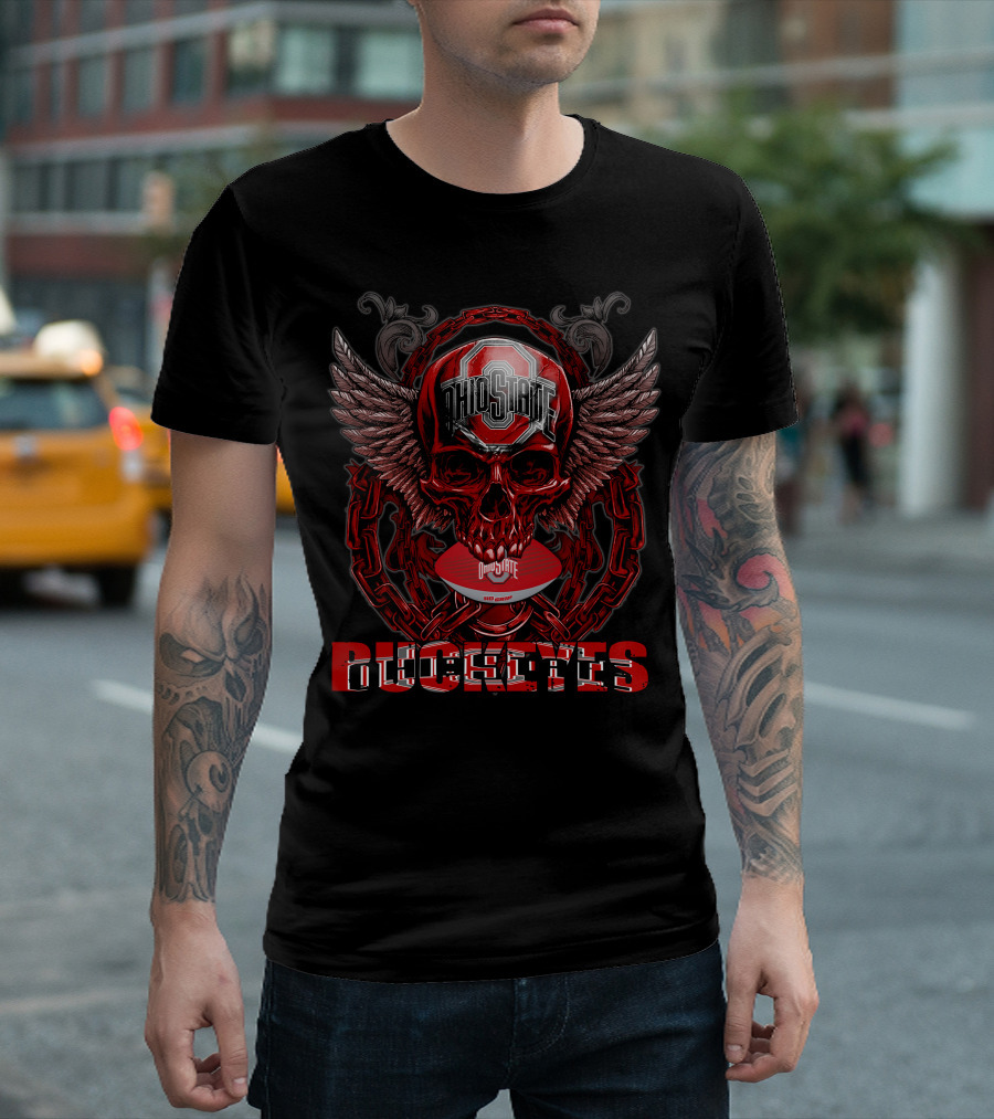 Ohio State Buckeyes Skullfb Winged Skull Football T-Shirt