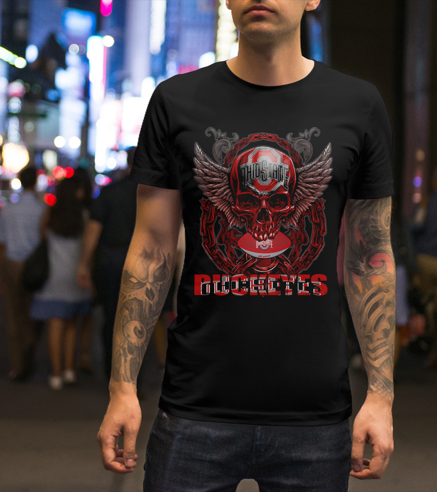 Ohio State Buckeyes Skullfb Winged Skull Football T-Shirt
