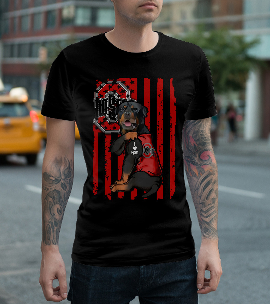 Rottweiler Ohio State Buckeyes I Love Mom T-Shirt