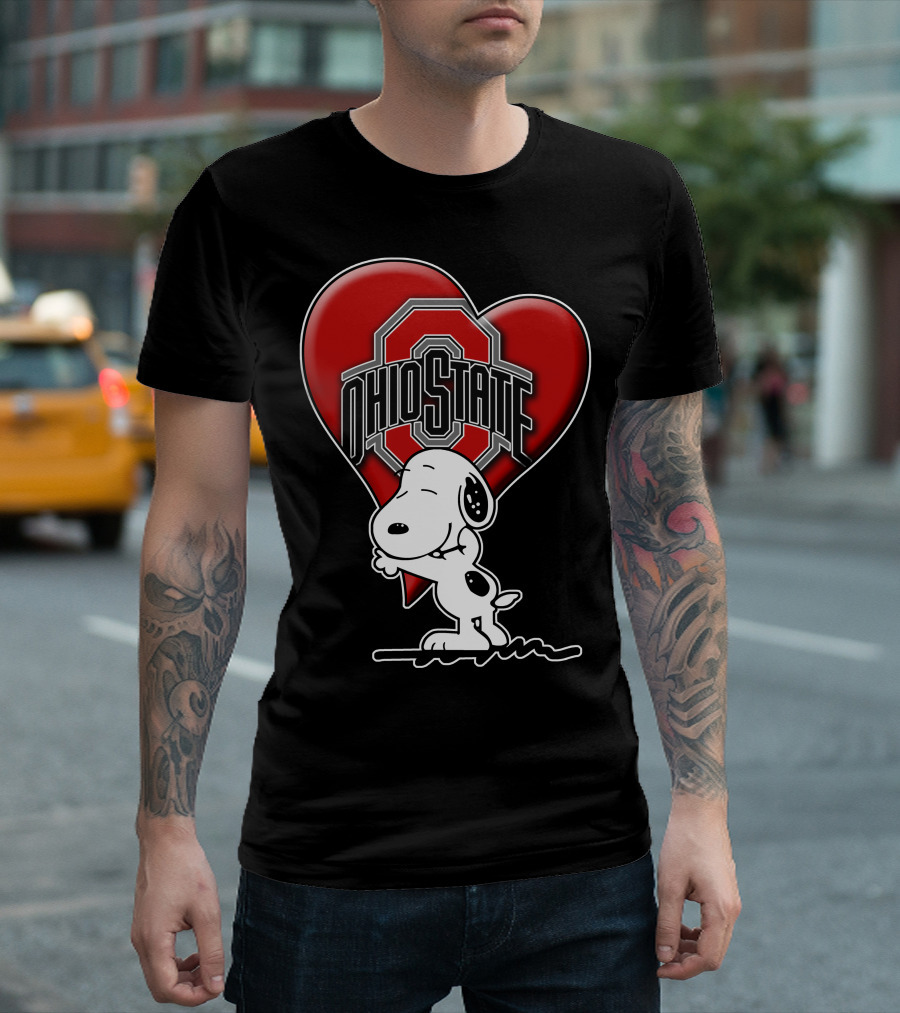 Snoopy Hugging Ohio State Buckeyes Heart T-Shirt