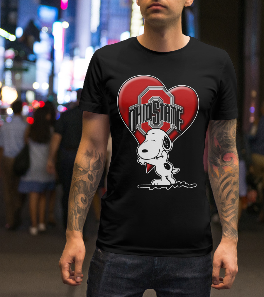 Snoopy Hugging Ohio State Buckeyes Heart T-Shirt
