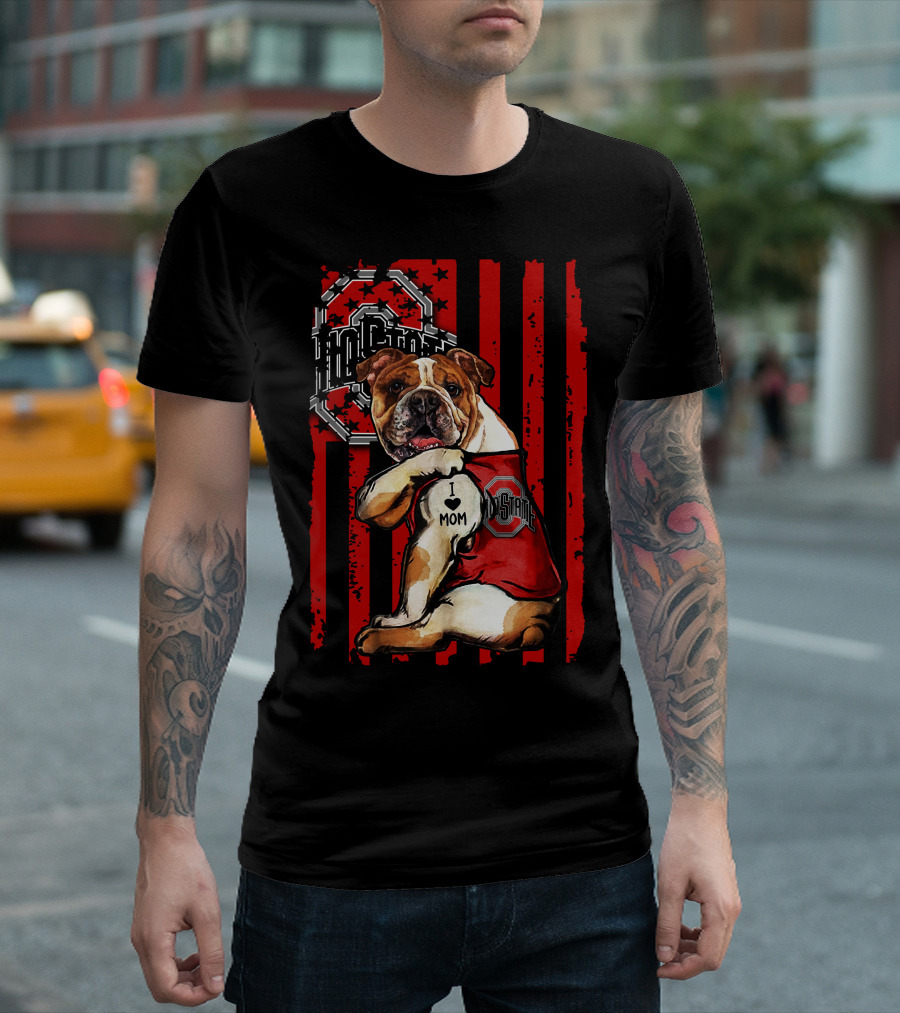 Bulldog I Love Mom Ohio State Buckeyes Vintage Red Stripes T-Shirt