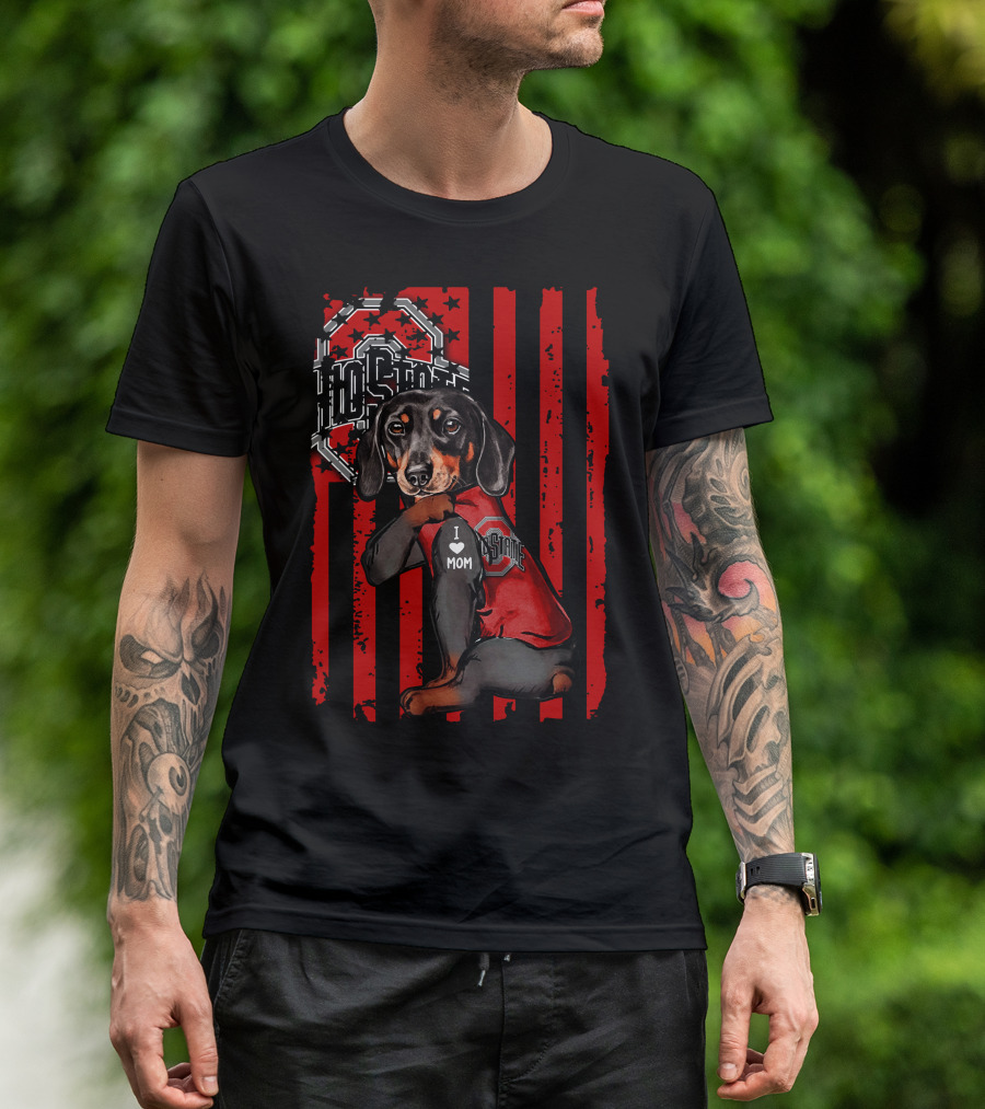 Dachshund Ohio State Buckeyes I Love Mom T-Shirt