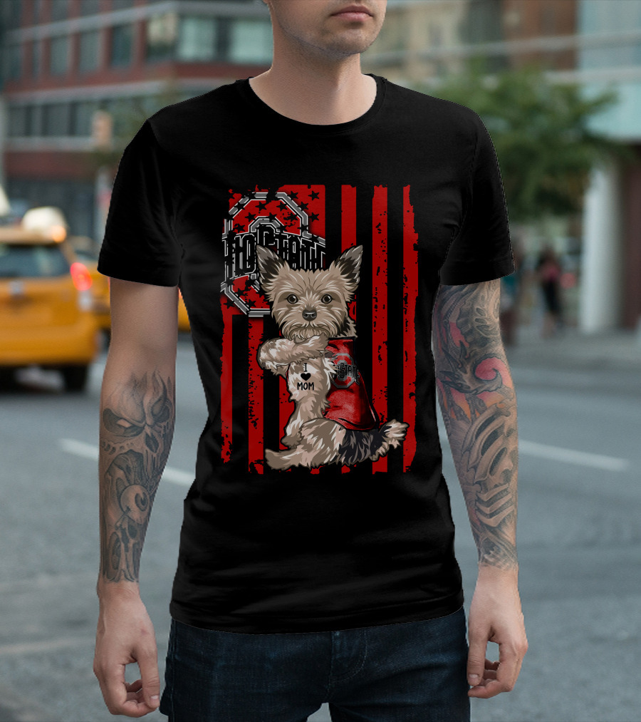 Yorkshire Terrier Ohio State Buckeyes I Love Mom T-Shirt