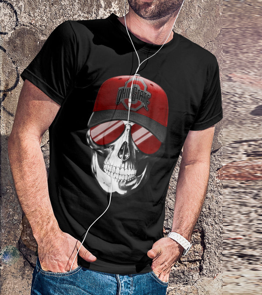 Ohio State Buckeyes Skull With Red Cap And Sunglasses T-Shirt