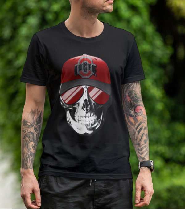 Ohio State Buckeyes Skull With Red Cap And Sunglasses T-Shirt