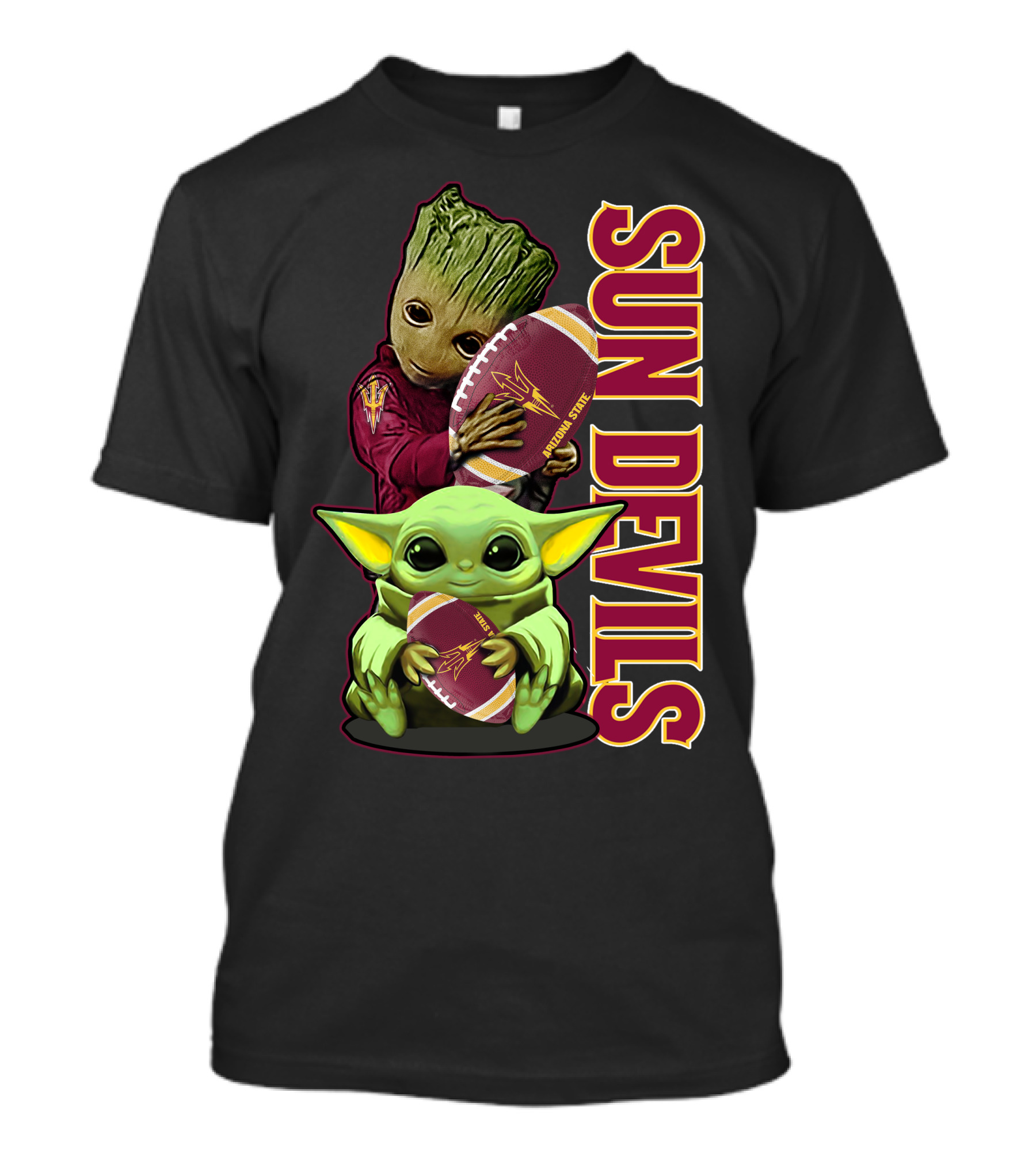 Grzd Sun Devils Football Groot And Baby Yoda Fan T-Shirt