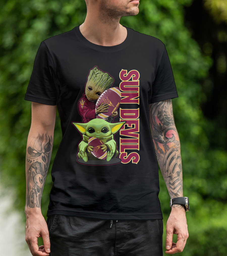Grzd Sun Devils Football Groot And Baby Yoda Fan T-Shirt