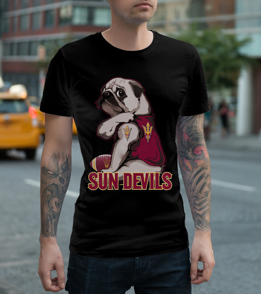 Pug With Trident In Sun Devils Football Mascot Theme T-Shirt