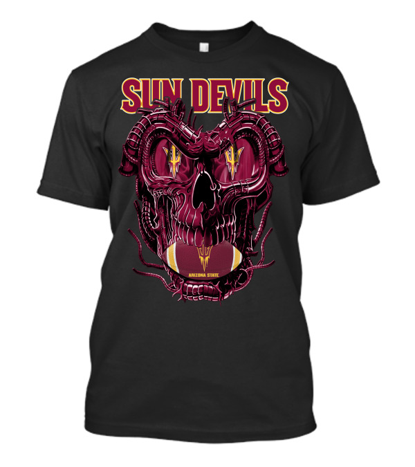 Arizona State Sun Devils Skull With Football Motif T-Shirt