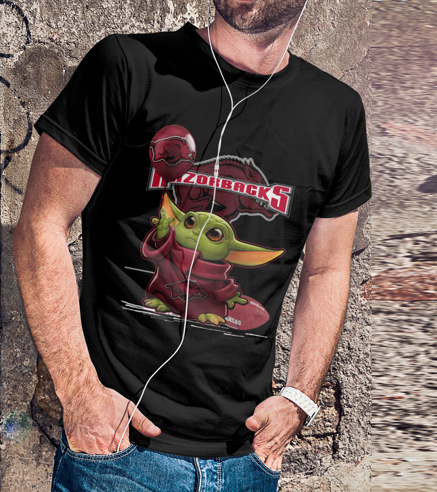 Razorbacks Yoda Holding Balloon And Football With Arkansas T-Shirt