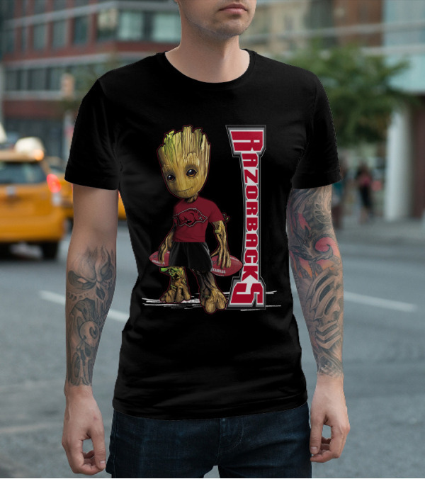 Groot Arkansas Razorbacks Football Character With Team T-Shirt