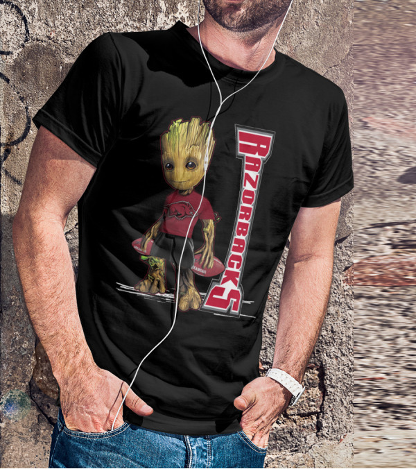Groot Arkansas Razorbacks Football Character With Team T-Shirt
