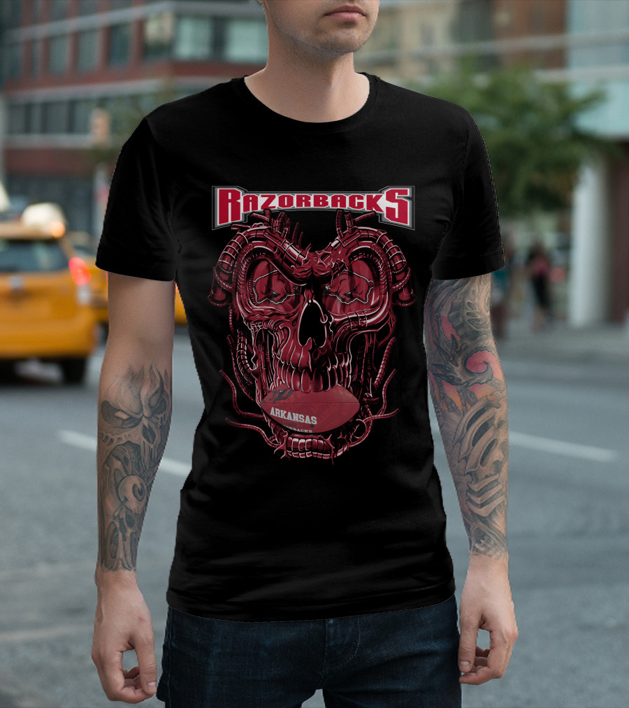 Razorbacks Arkansas Dragonskull Football T-Shirt
