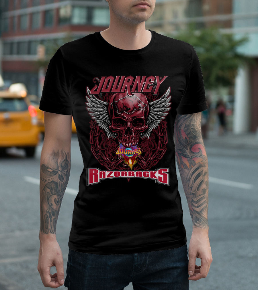 Journey Razorbacks Winged Skull Flame T-Shirt