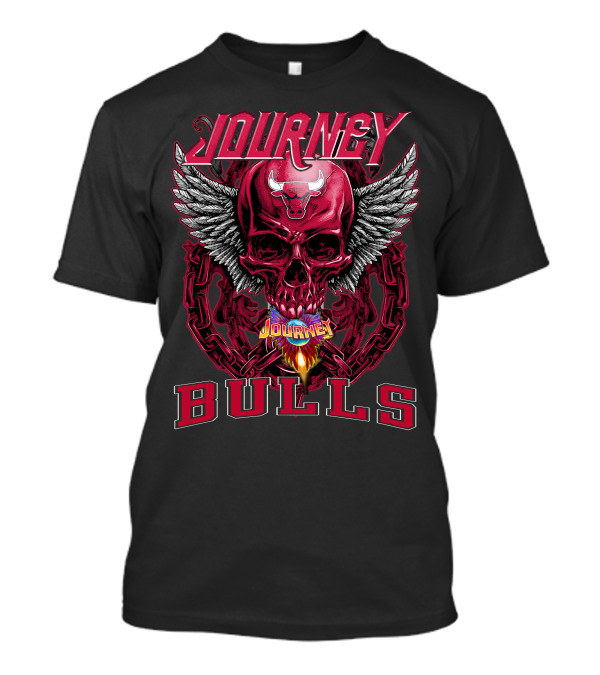 Journey Chicago Bulls Flaming Skull Wings Chain T-Shirt