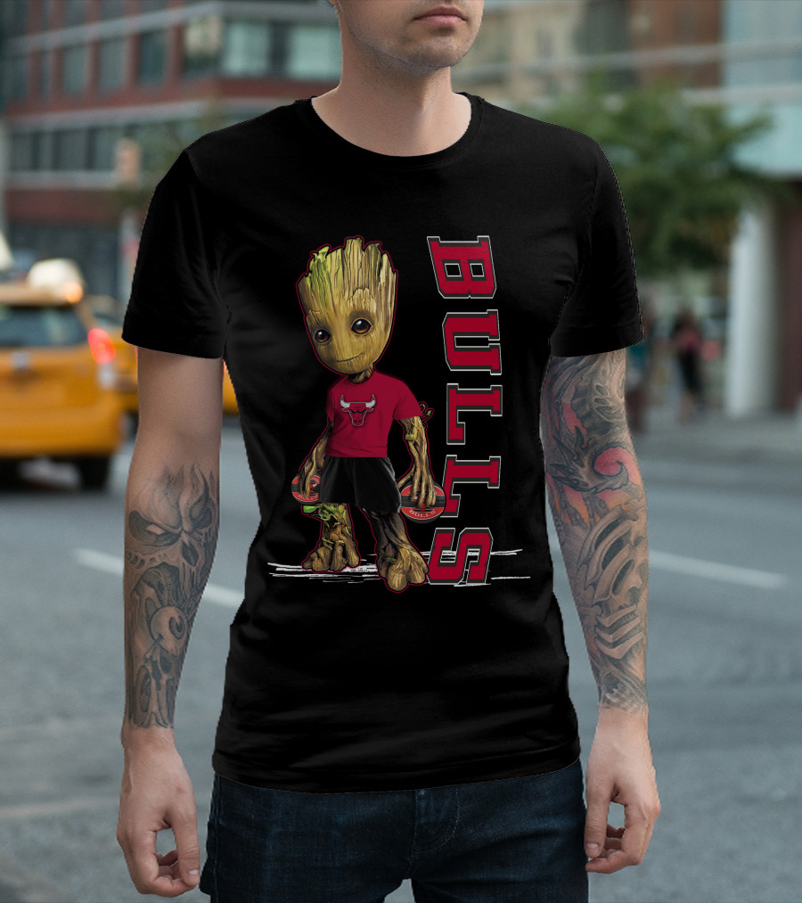 Groot Wearing Chicago Bulls Shirt With Bulls T-Shirt