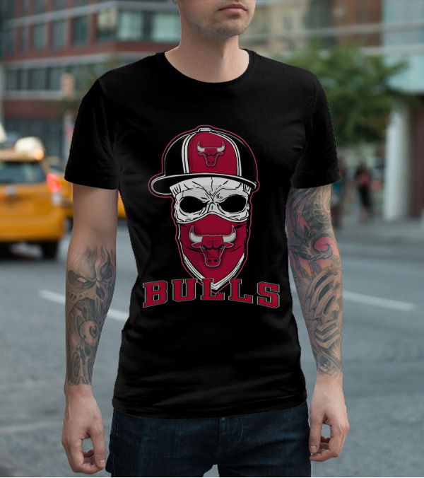 Bulls Skull With Cap And Mask T-Shirt
