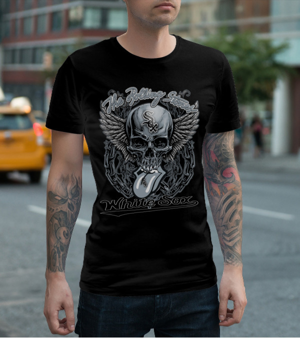 The Rolling Stones White Sox Skull With Wings And Tongue T-Shirt