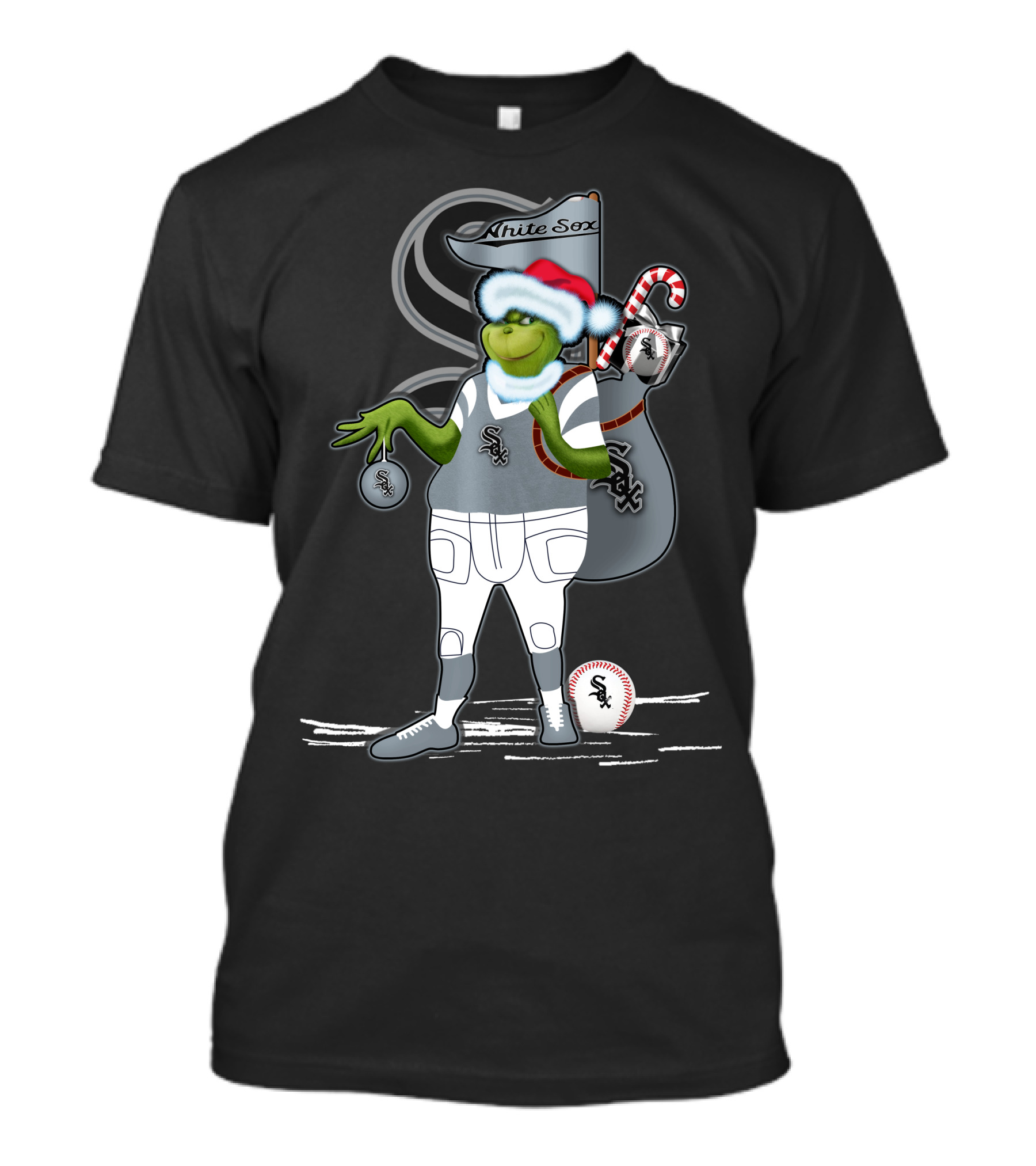 White Sox Christmas Grinch Baseball Santa Sack T-Shirt