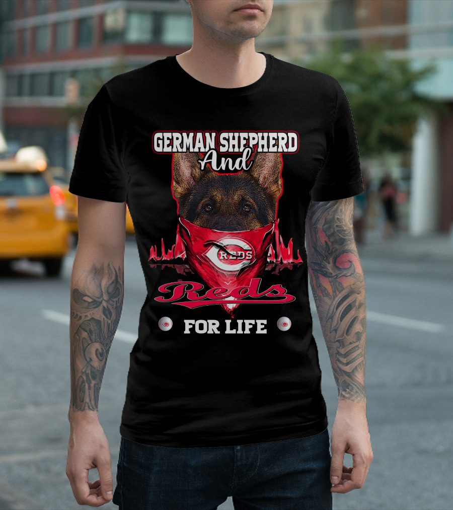 German Shepherd and Reds for Life Cincinnati Reds T-Shirt