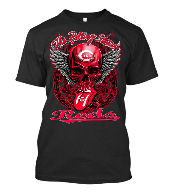 The Rolling Stones Reds Skull Wings Logo Baseball Cincinnati T-Shirt