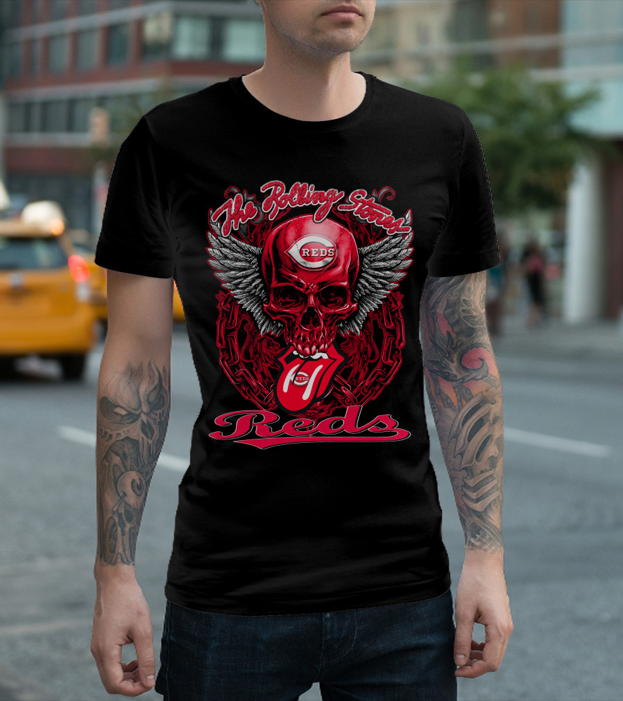 The Rolling Stones Reds Skull Wings Logo Baseball Cincinnati T-Shirt