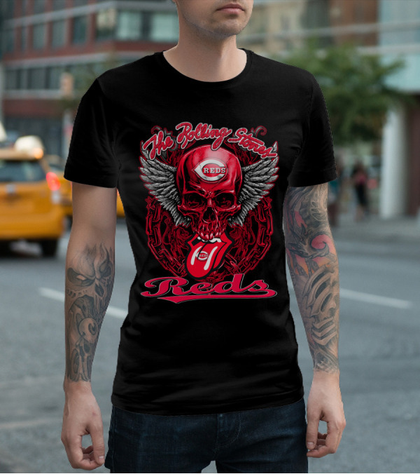 The Rolling Stones Reds Skull Wings Logo Baseball Cincinnati T-Shirt
