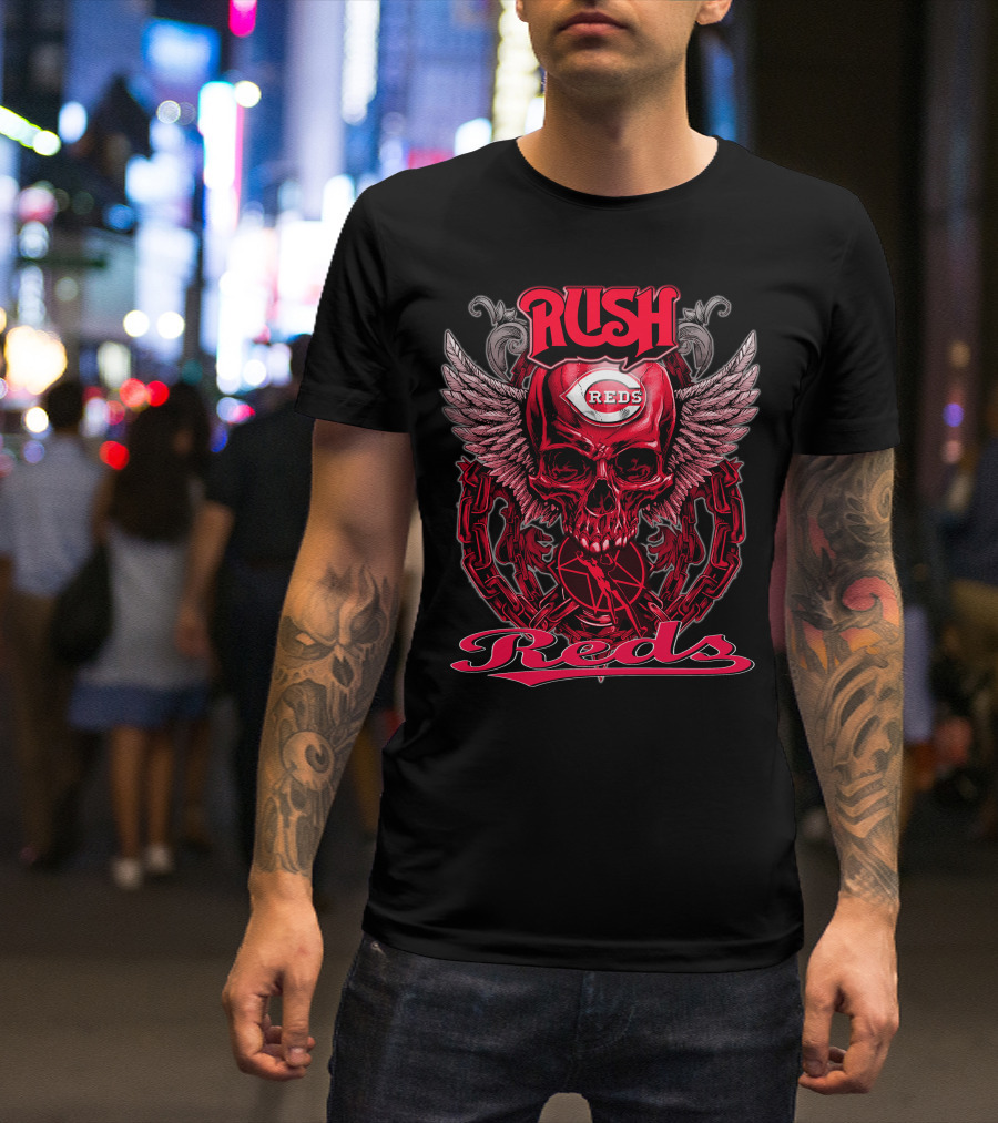 Rush Reds Skull Wings Cincinnati Reds T-Shirt