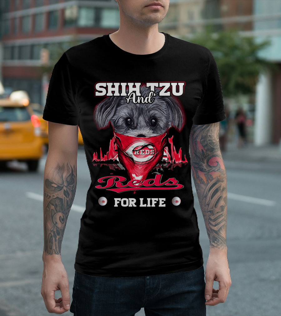Shih Tzu And Cincinnati Reds For Life T-Shirt
