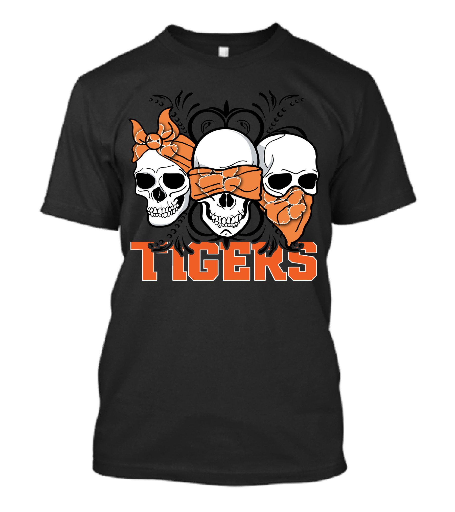 3 Skull Tigers Orange Bandanas T-Shirt