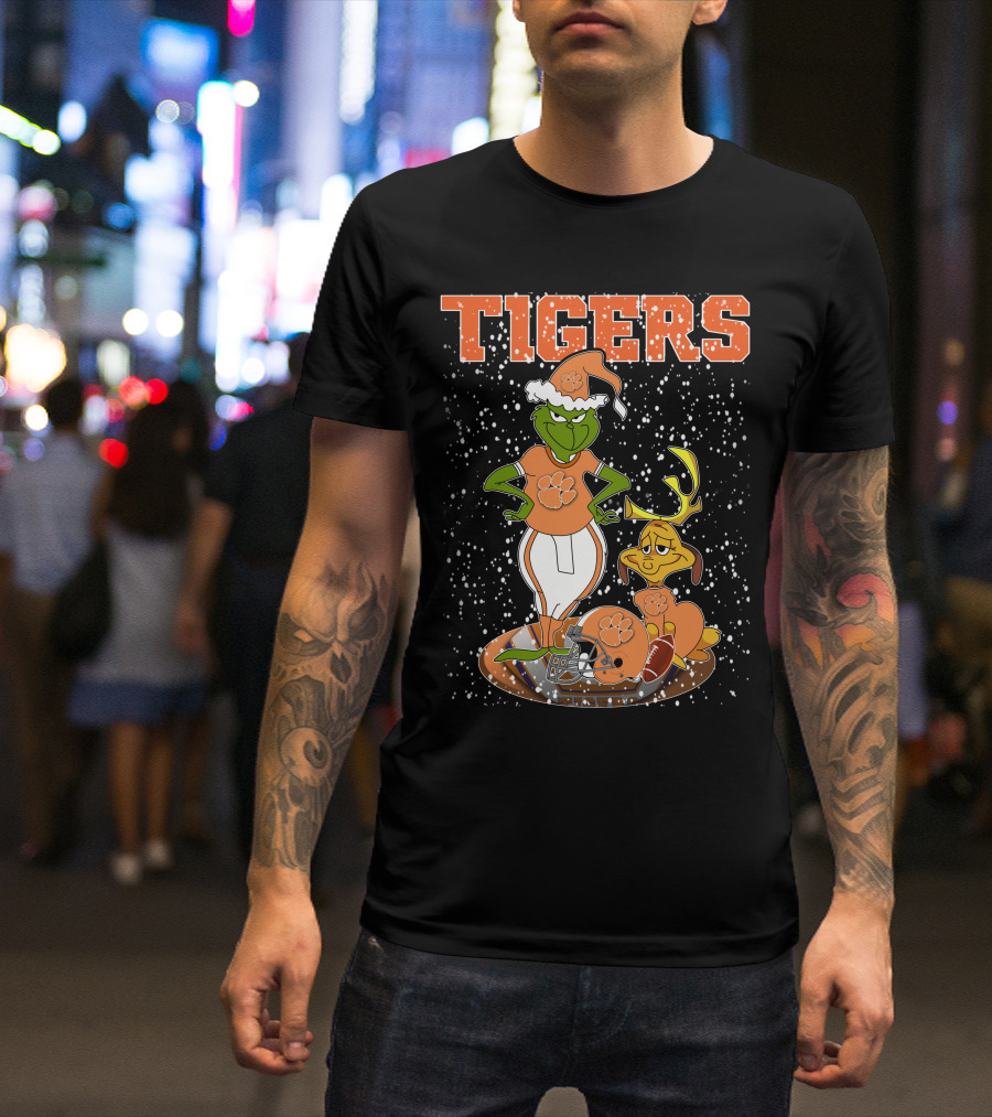 Grinch Clemson Tigers Christmas Football T-Shirt