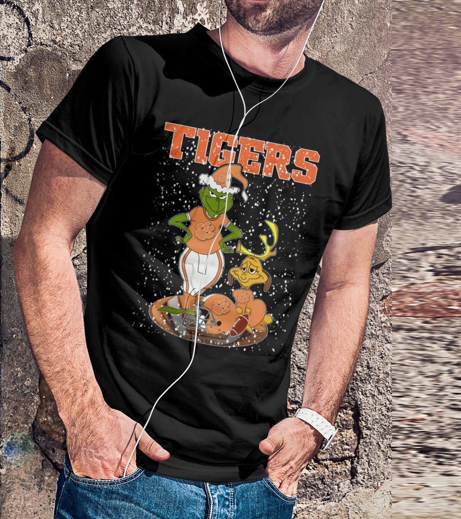 Grinch Clemson Tigers Christmas Football T-Shirt