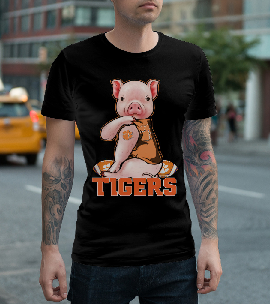 Pig Wearing Clemson Tigers Jersey Football Motif T-Shirt