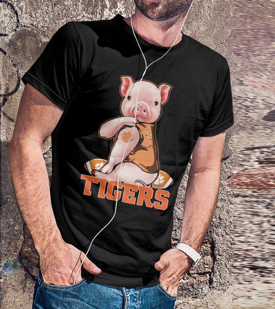 Pig Wearing Clemson Tigers Jersey Football Motif T-Shirt