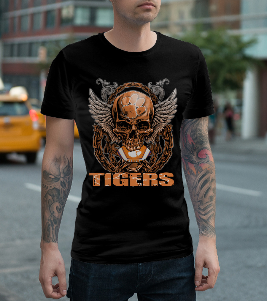 Clemson Tigers Skull Wings Emblem T-Shirt