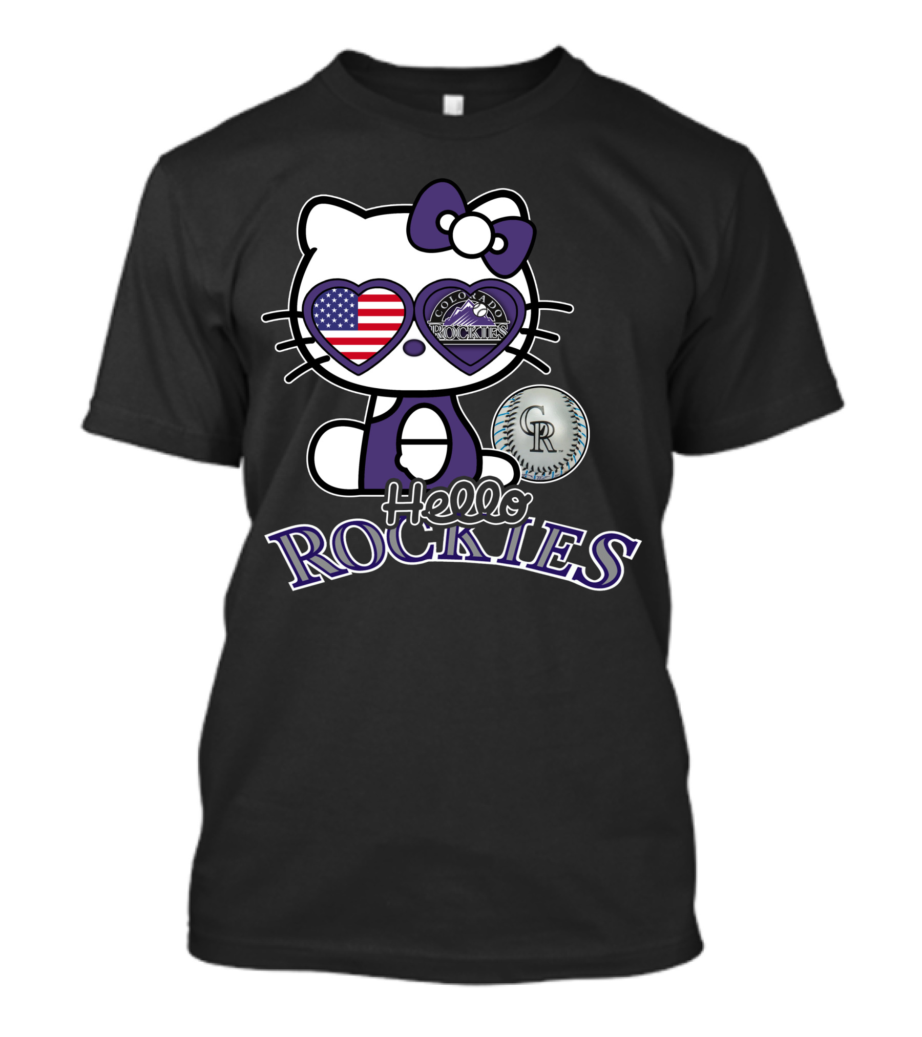 Hello Kitty Colorado Rockies American Heart CR Baseball T-Shirt