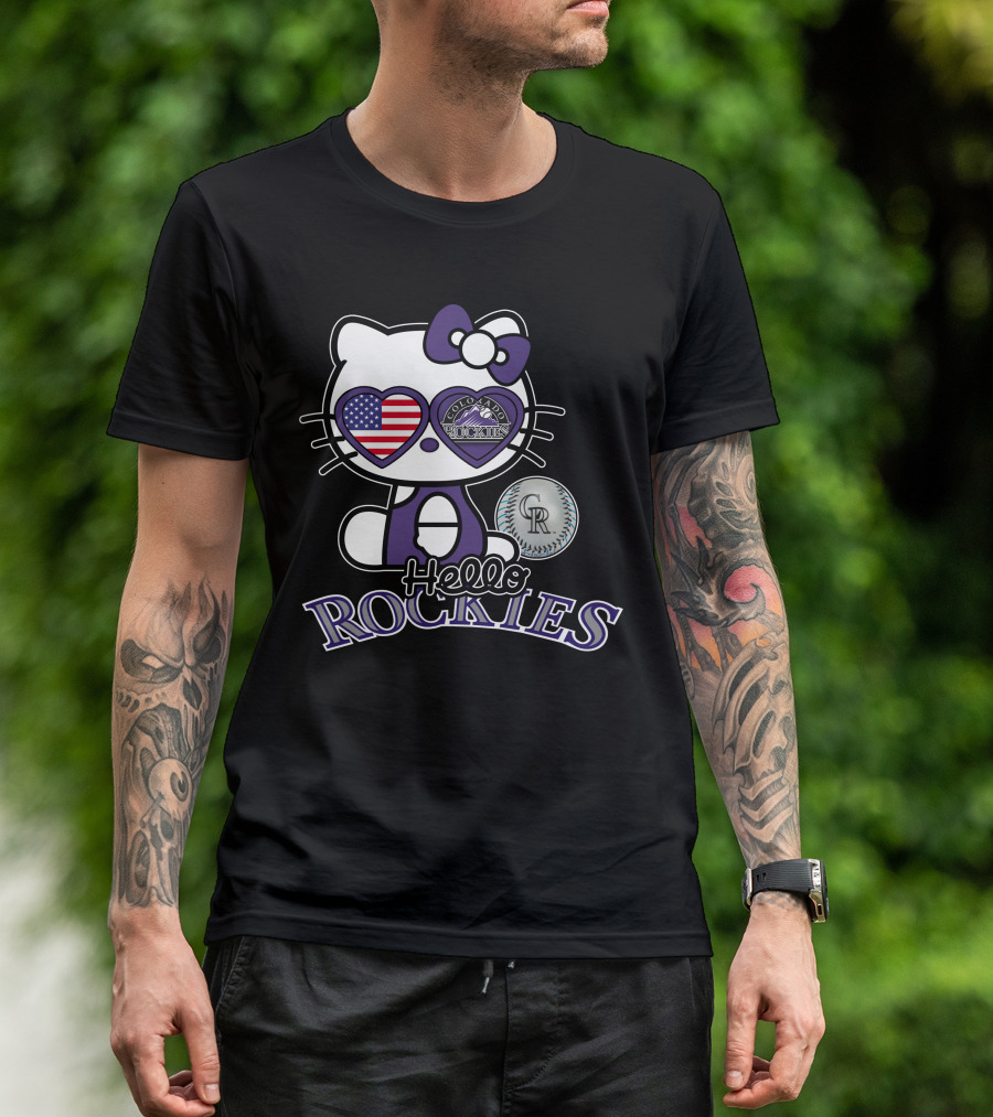 Hello Kitty Colorado Rockies American Heart CR Baseball T-Shirt