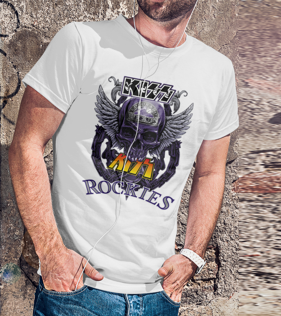 Kiss Colorado Rockies Skull Wings Logo Fusion T-Shirt