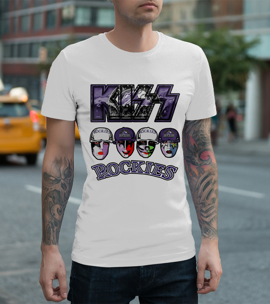 Kiss Colorado Rockies Faces In Makeup With Hats T-Shirt
