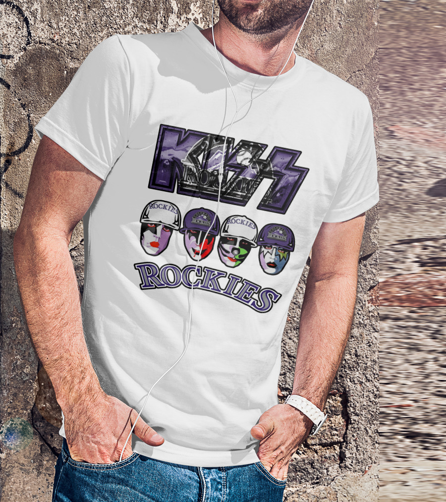 Kiss Colorado Rockies Faces In Makeup With Hats T-Shirt