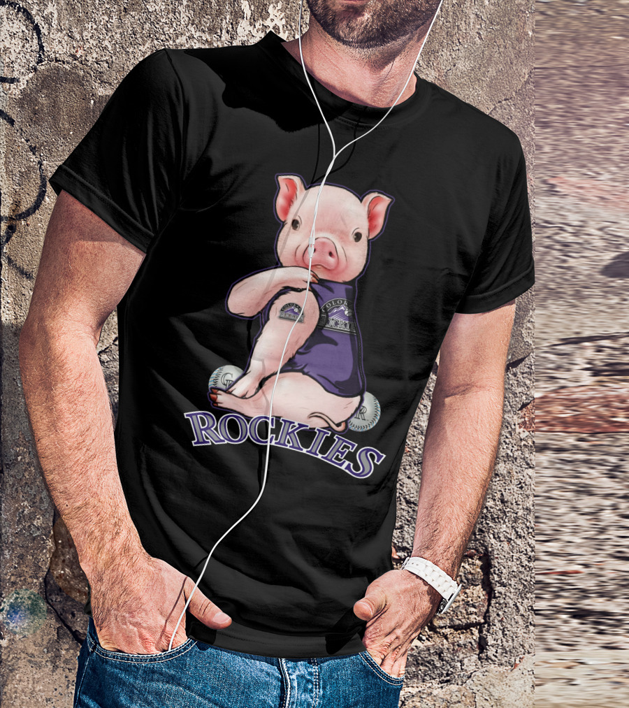 Pig Wearing Colorado Rockies Jersey With Baseballs And Rockies T-Shirt