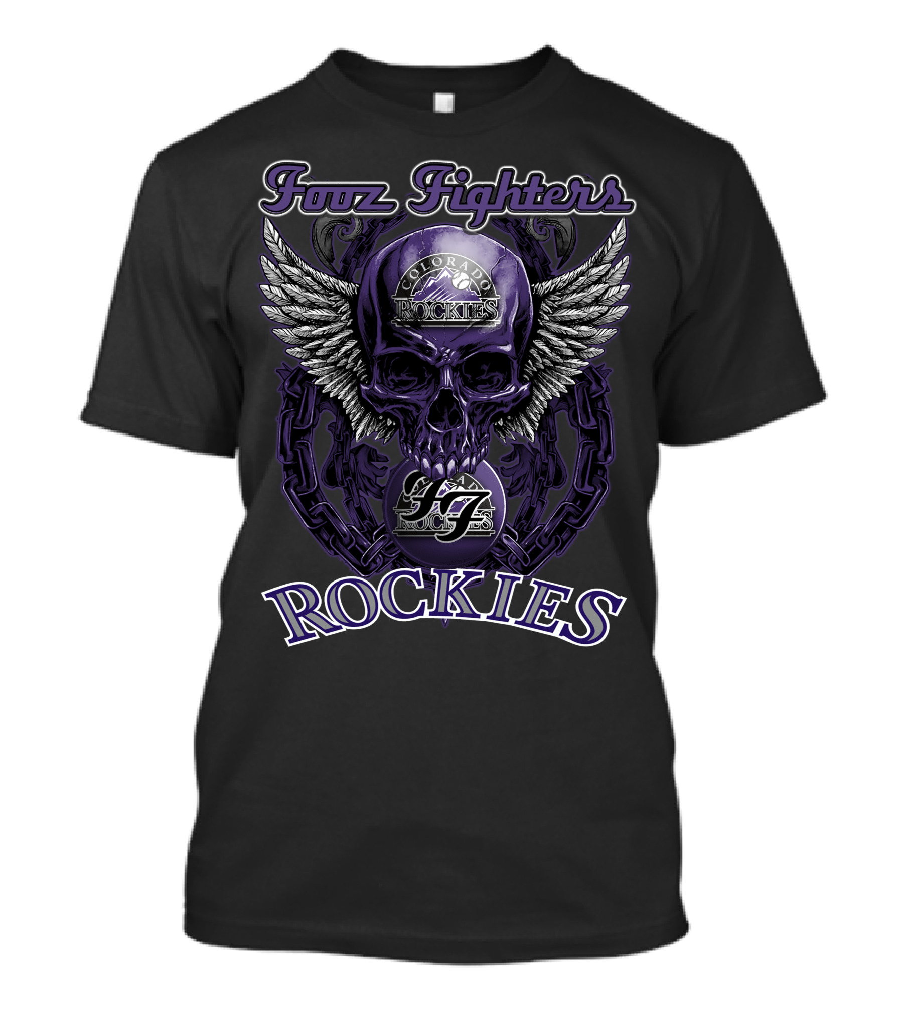 Fooz Fighters Colorado Rockies Skull Wing Chain T-Shirt