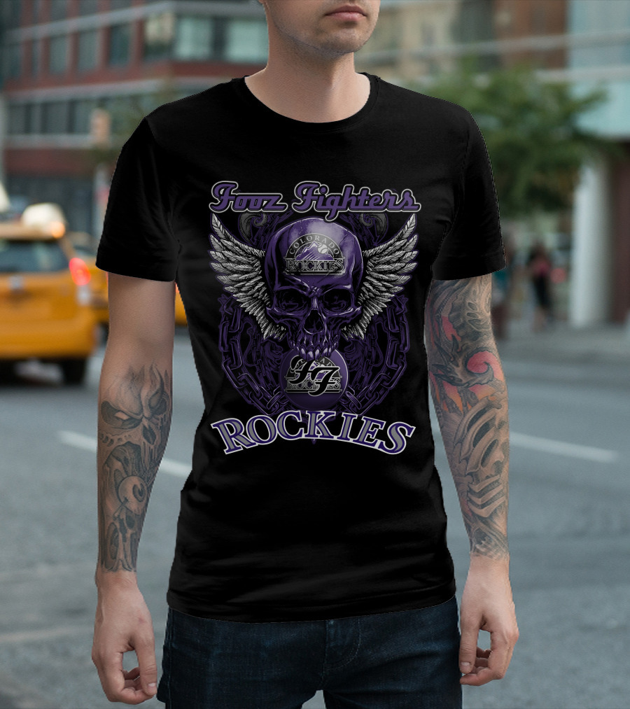 Fooz Fighters Colorado Rockies Skull Wing Chain T-Shirt