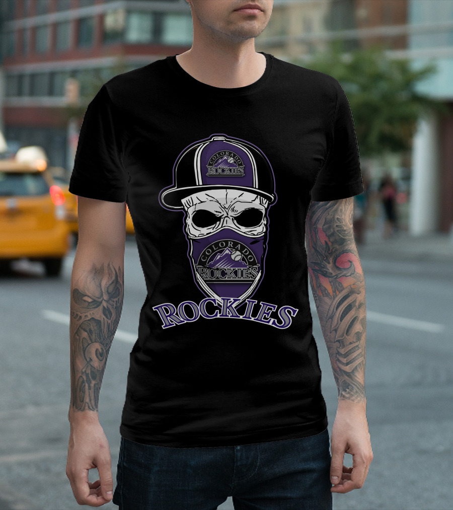 Colorado Rockies Skull with Hat and Bandana T-Shirt